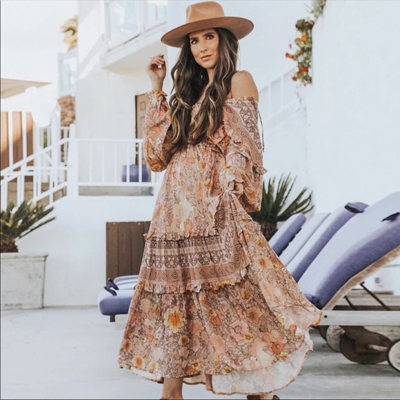 Long Sleeve Boho Floral Gypsy Print Maxi Dress - Picture 2 of 16